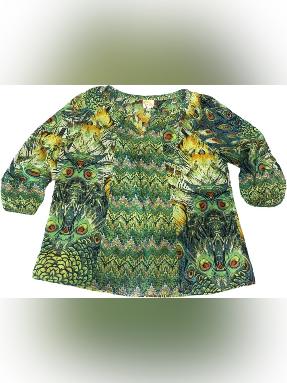 fig and flower Green and Teal Peacock Print Tunic